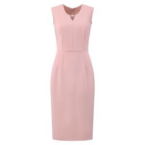 Women's Sleeveless Pencil Dress Choker V Neck Work Knee Length Dress Pink